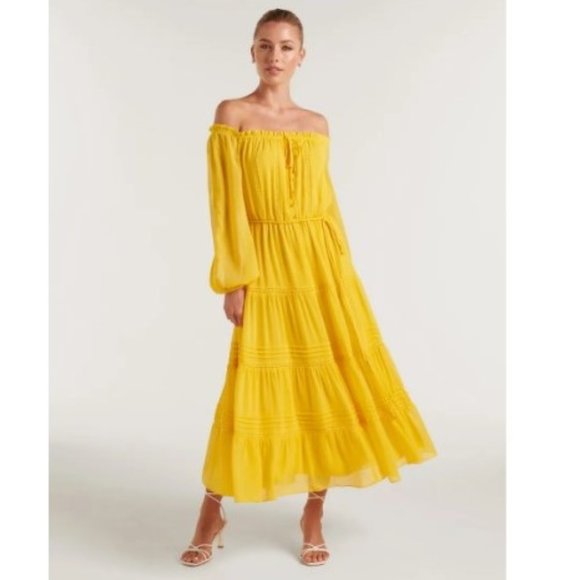 Ever New Dresses & Skirts - EVER NEW Serphina Off-Shoulder Maxi Tiered Bright Yellow Lining Dress Sz 6 BNWT
